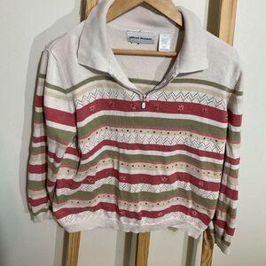 Alfred Dunner collared , v-neck half zip sweater striped size large